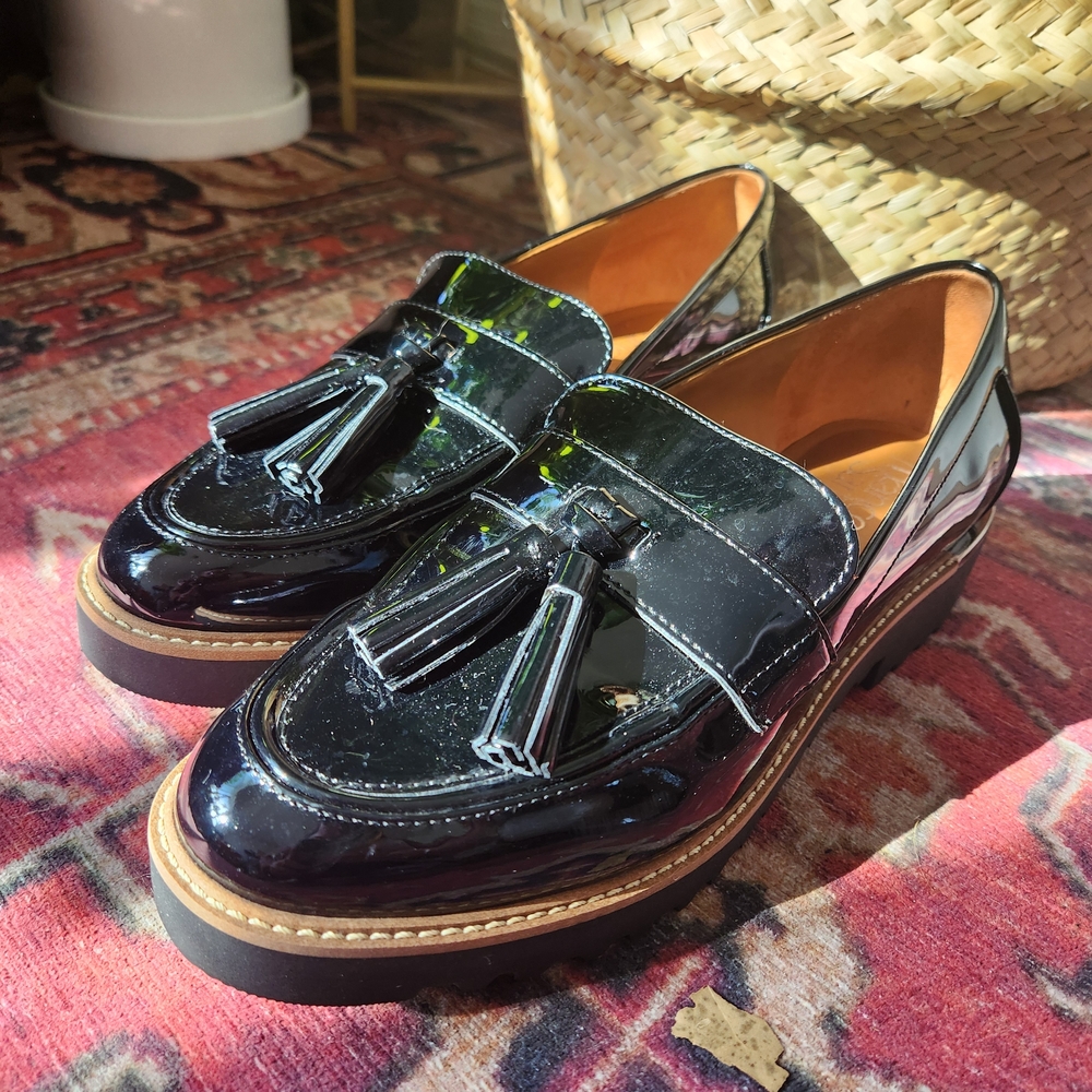 Franco Sarto Black Patent Tassel Loafers